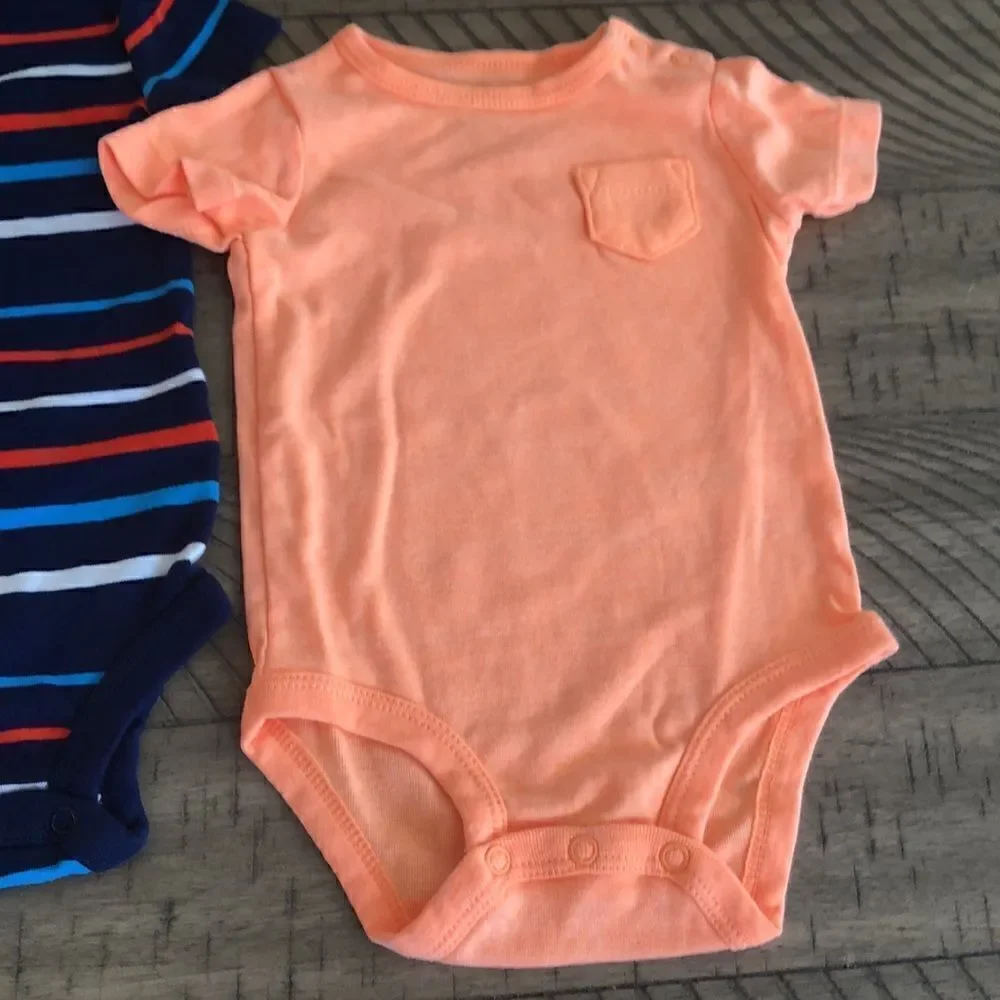 Carters Cotton Blend 2 Soft Onesies Nautical Stripes 🛳 and Neon Orange 🍊